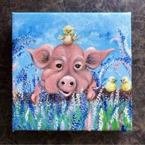 Bacon Love 2 Original Oil Painting Pig Gallery Wrapped Canvas
